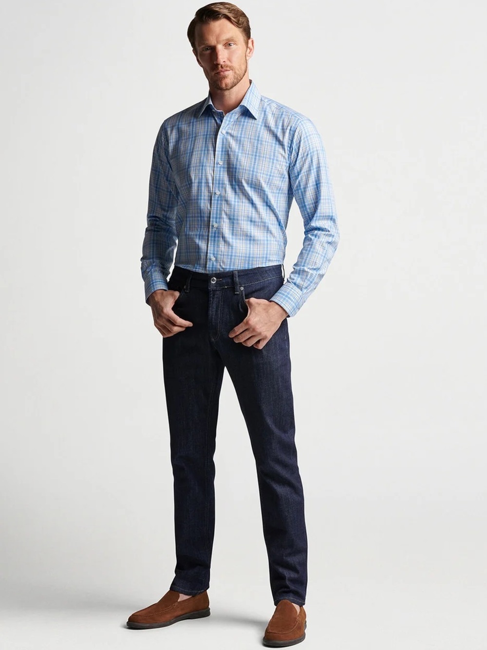 Peter Millar | Crown Crafted Beechers Cotton Sport Shirt | Blue Frost | Medium
